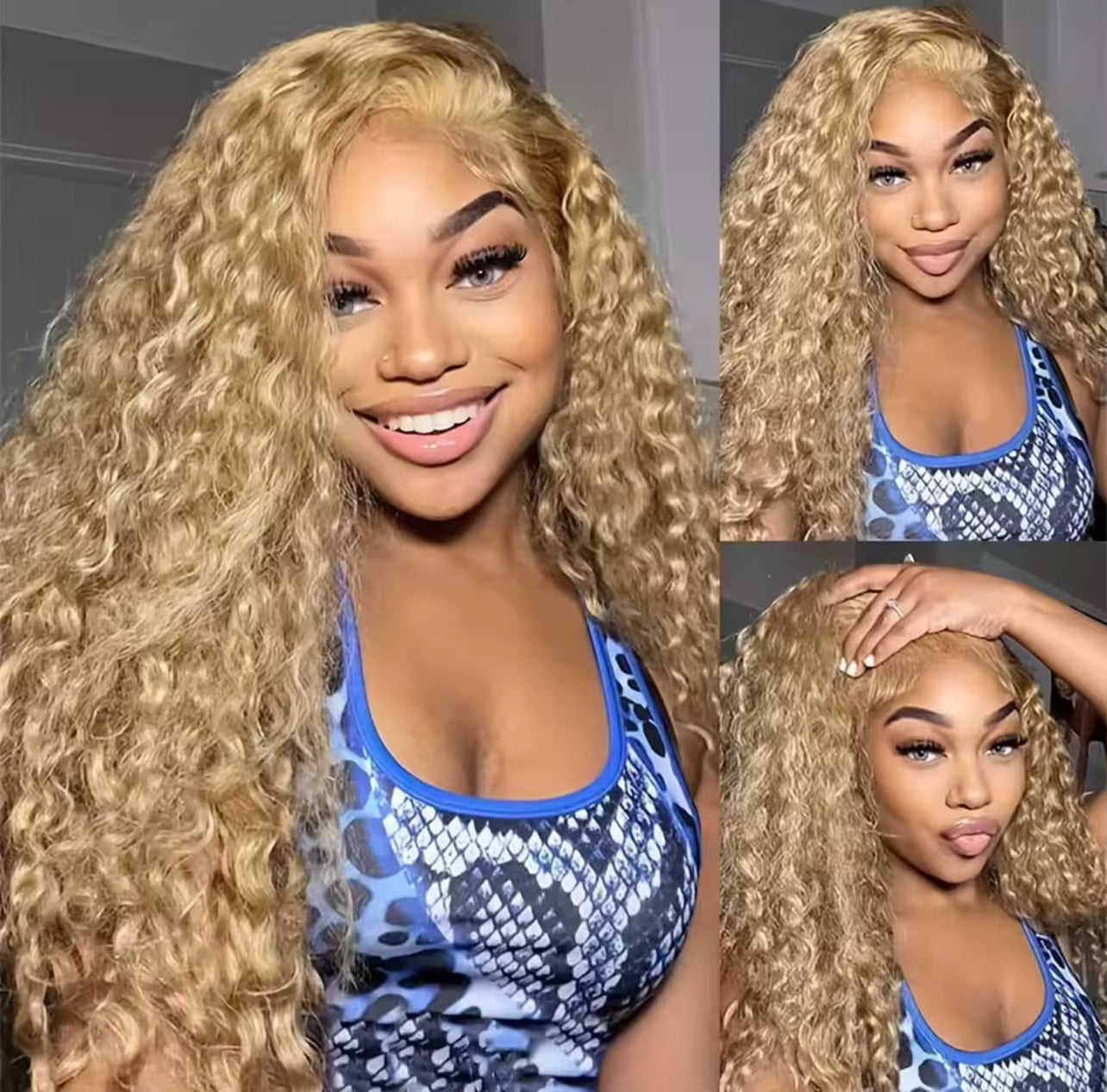 200% Density #27 Honey Blonde Wig Human Hair Deep Wave 13x6 Human Hair Lace Frontal Wig 13x4 Lace Front Human Hair Wig Curly Wig