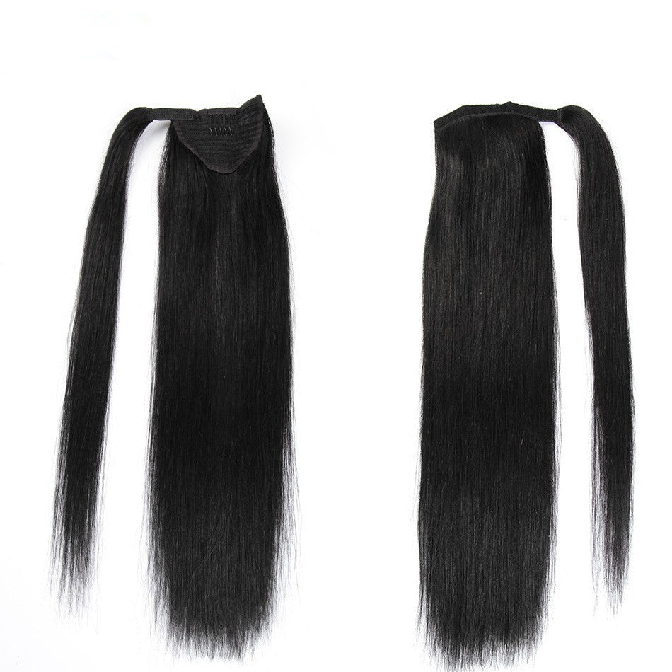 Human hair Velcro Ponytail Long Hair Seamless Extension Wig Braids