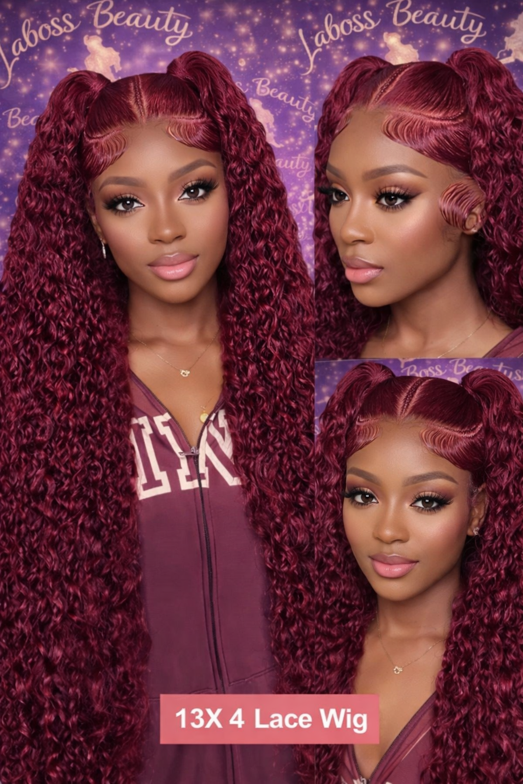 LaBoss Beauty 99J Burgundy Deep Wave Wig – 13x6 HD Lace Frontal | 250% Density | 100% Human Hair (30–40”)