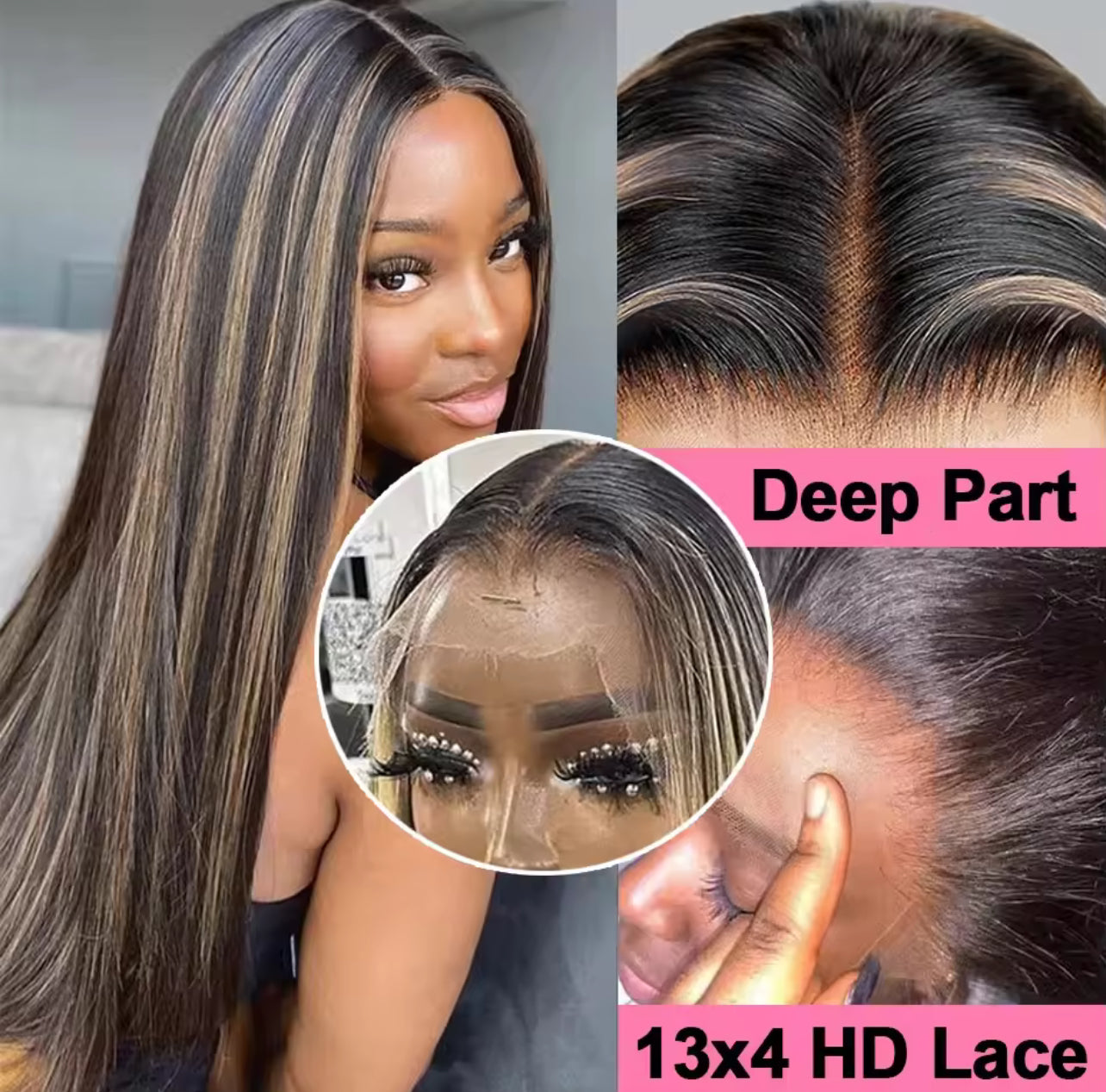 Real Hair Wig, Front Lace 13X5X1 Straight Highlight 1B 27 Hair Wigs