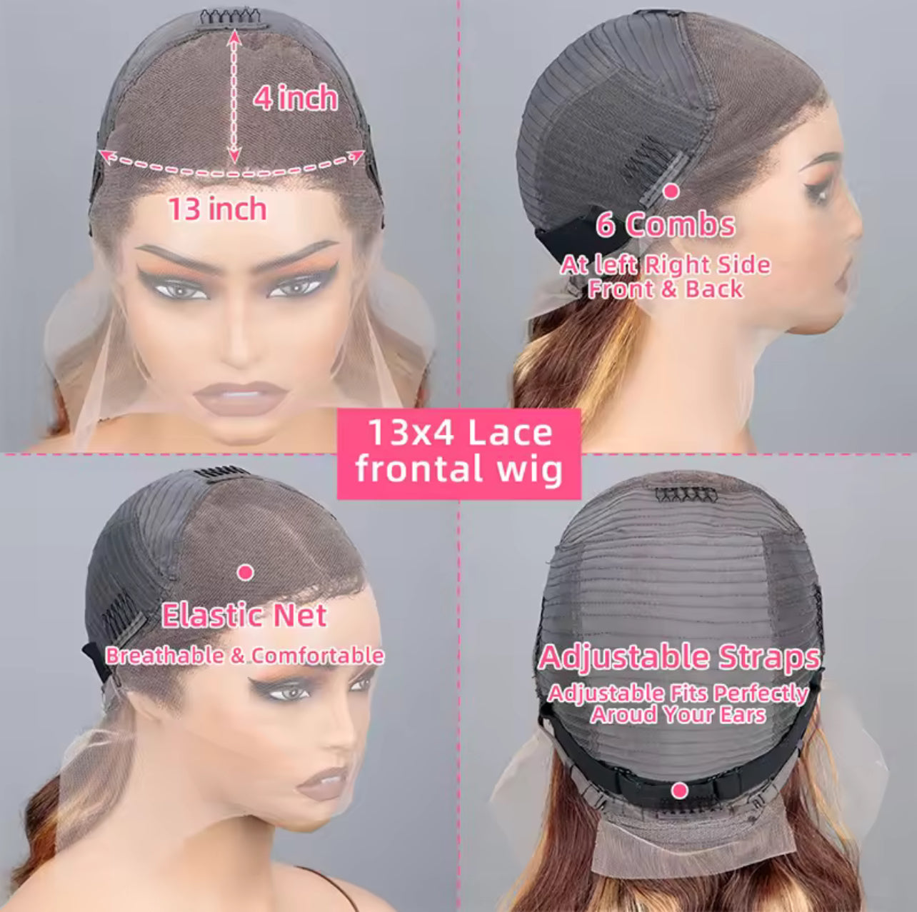 Real Hair Wig, Front Lace 13X5X1 Straight Highlight 1B 27 Hair Wigs