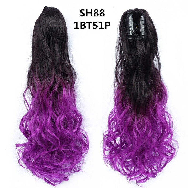 Colorful Long Curly Hair Clip Ponytail Wig