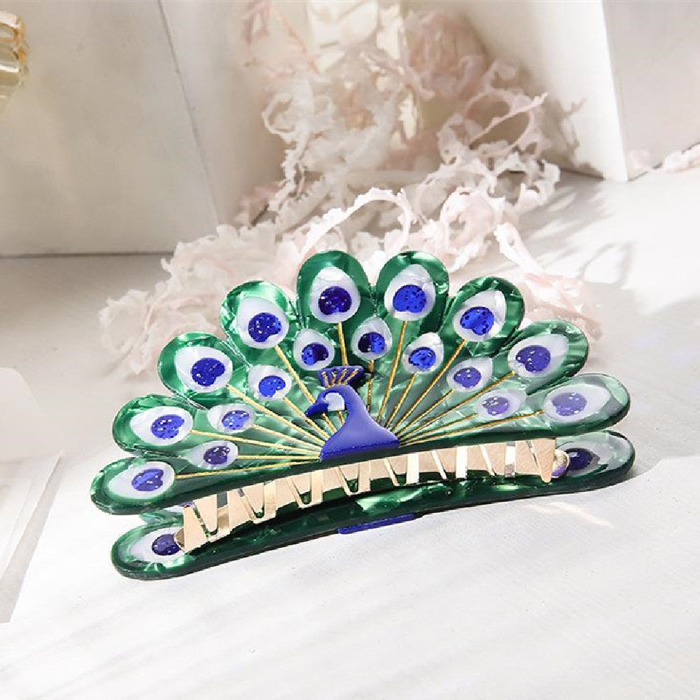 Peacock Grip Animal Hair Accessories Large Ponytail Shark Clip