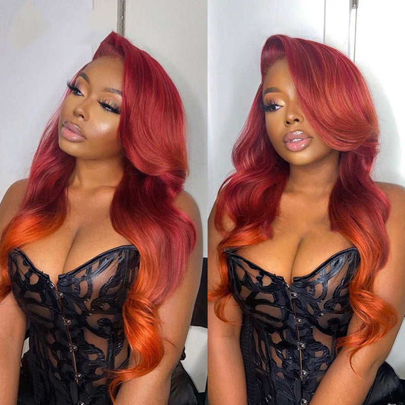 Laboss beauty Body Wave 360 Glueless Wig Human Hair Reddish Brown Pre Bleached Human Hair Wig With Drawstring Full Lace Front Wig
