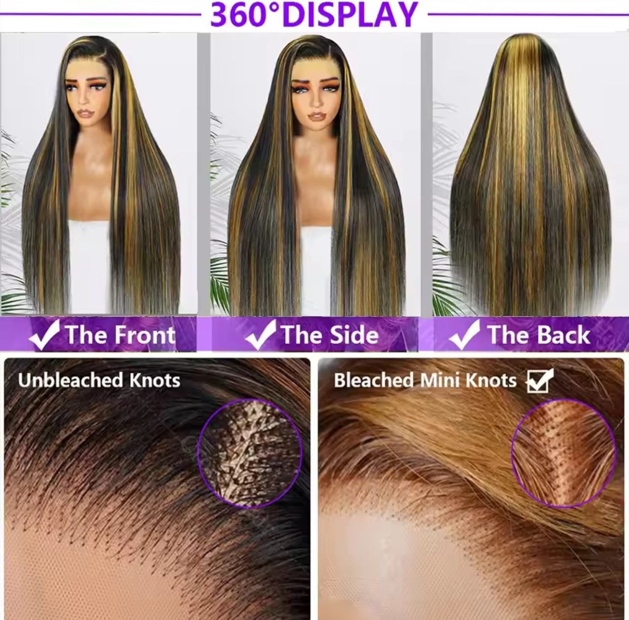 Real Hair Wig, Front Lace 13X5X1 Straight Highlight 1B 27 Hair Wigs