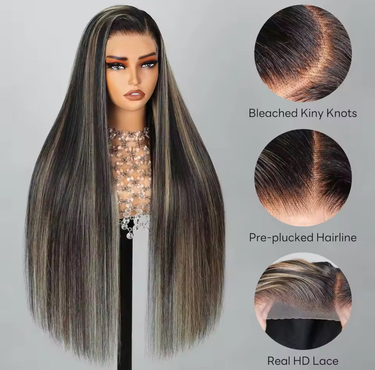 Real Hair Wig, Front Lace 13X5X1 Straight Highlight 1B 27 Hair Wigs