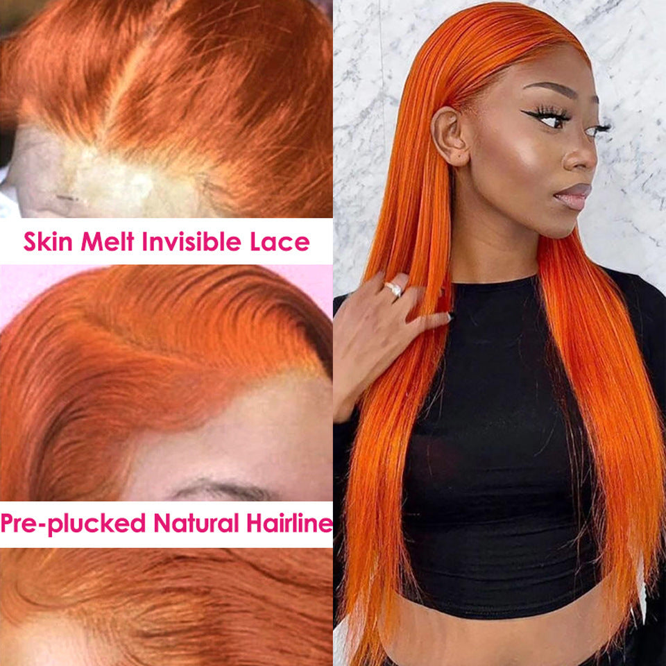 Laboss beauty 13X6 Lace Front Wig Human Hair Bone Straight Ginger Orange Lace Front Human Hair Wigs Ginger Colored HD Transparent Lace Frontal Wigs For Women