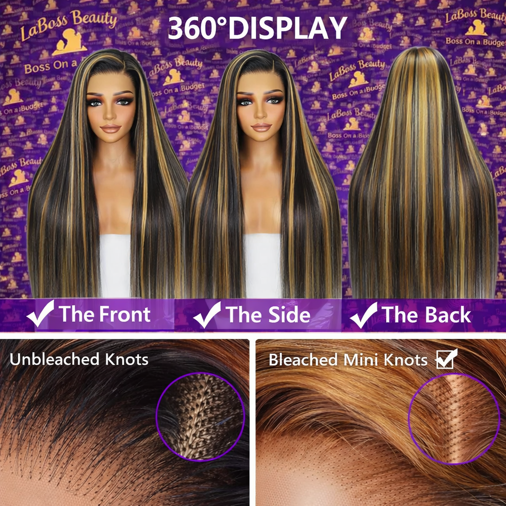 Real Hair Wig, Front Lace 13X5X1 Straight Highlight 1B 27 Hair Wigs