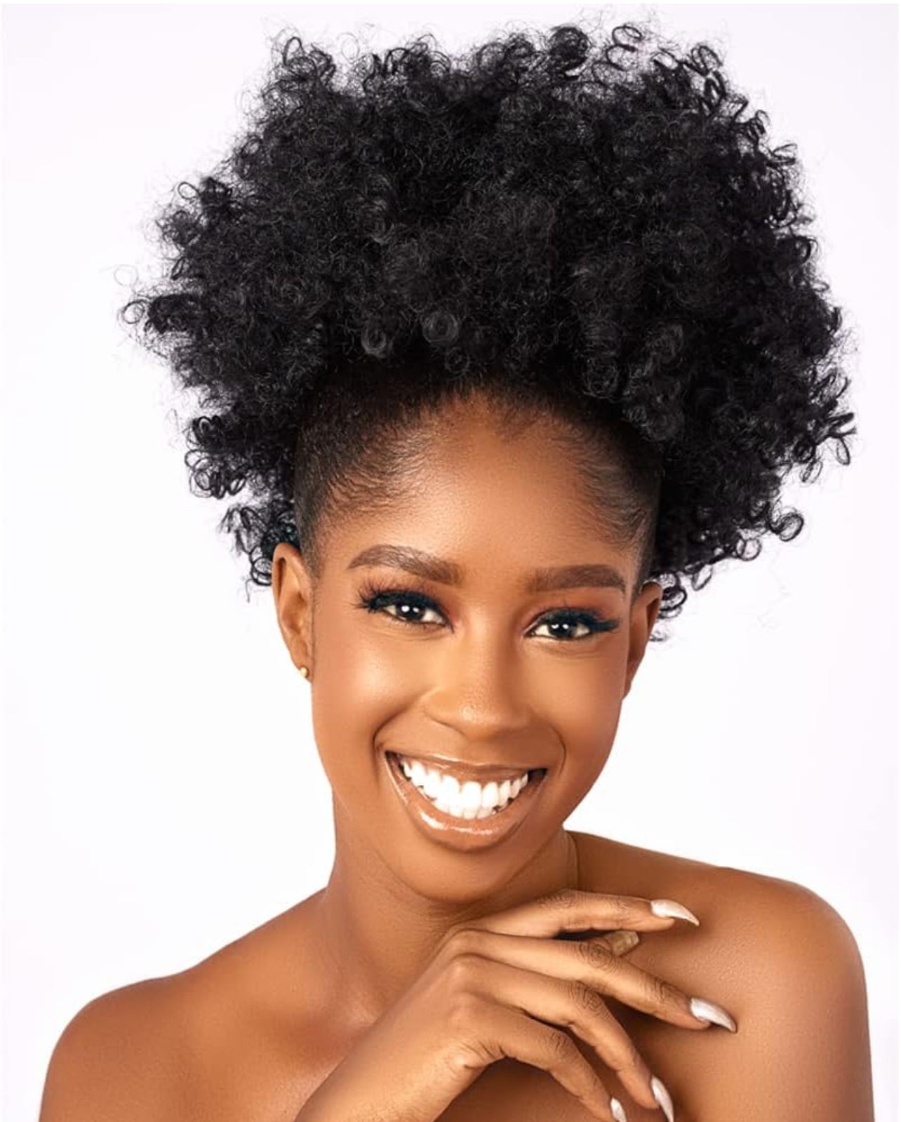 Afro Puff kinky curly Drawstring Ponytail Extension for Women Synthetic Short Afro Kinkys Curly Afro Bun Extension Hairpieces Updo Hair Extensions with Two Clips(1B)
