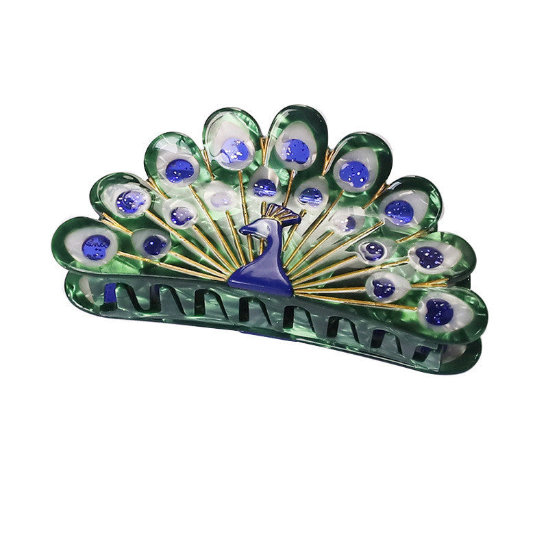 Peacock Grip Animal Hair Accessories Large Ponytail Shark Clip