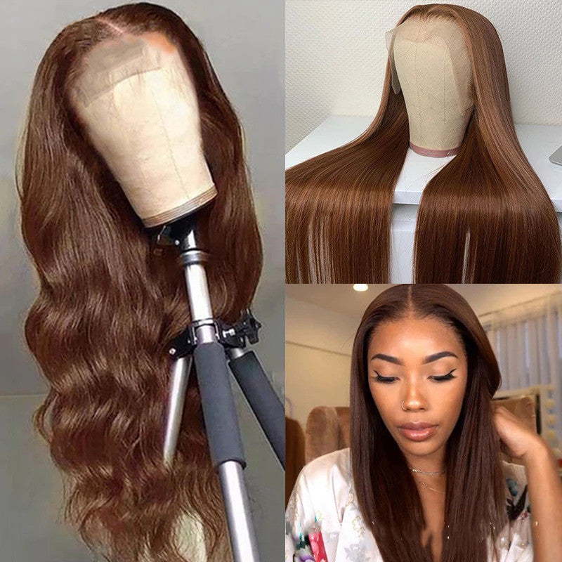 13x4 Auburn Brown Colored Human Hair Lace Front Wigs 180% HD Lace Frontal Wigs Straight Reddish Brown Fall Color Human Hair Wigs