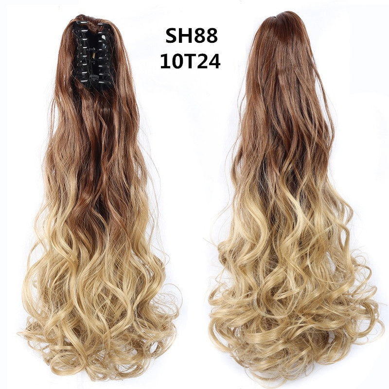 Colorful Long Curly Hair Clip Ponytail Wig
