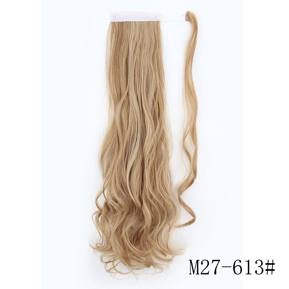 22 34inches Long Straight Ponytail Synthetic Extensions Heat Resistant Hair Wrap Around Pony Hairpiece for Women