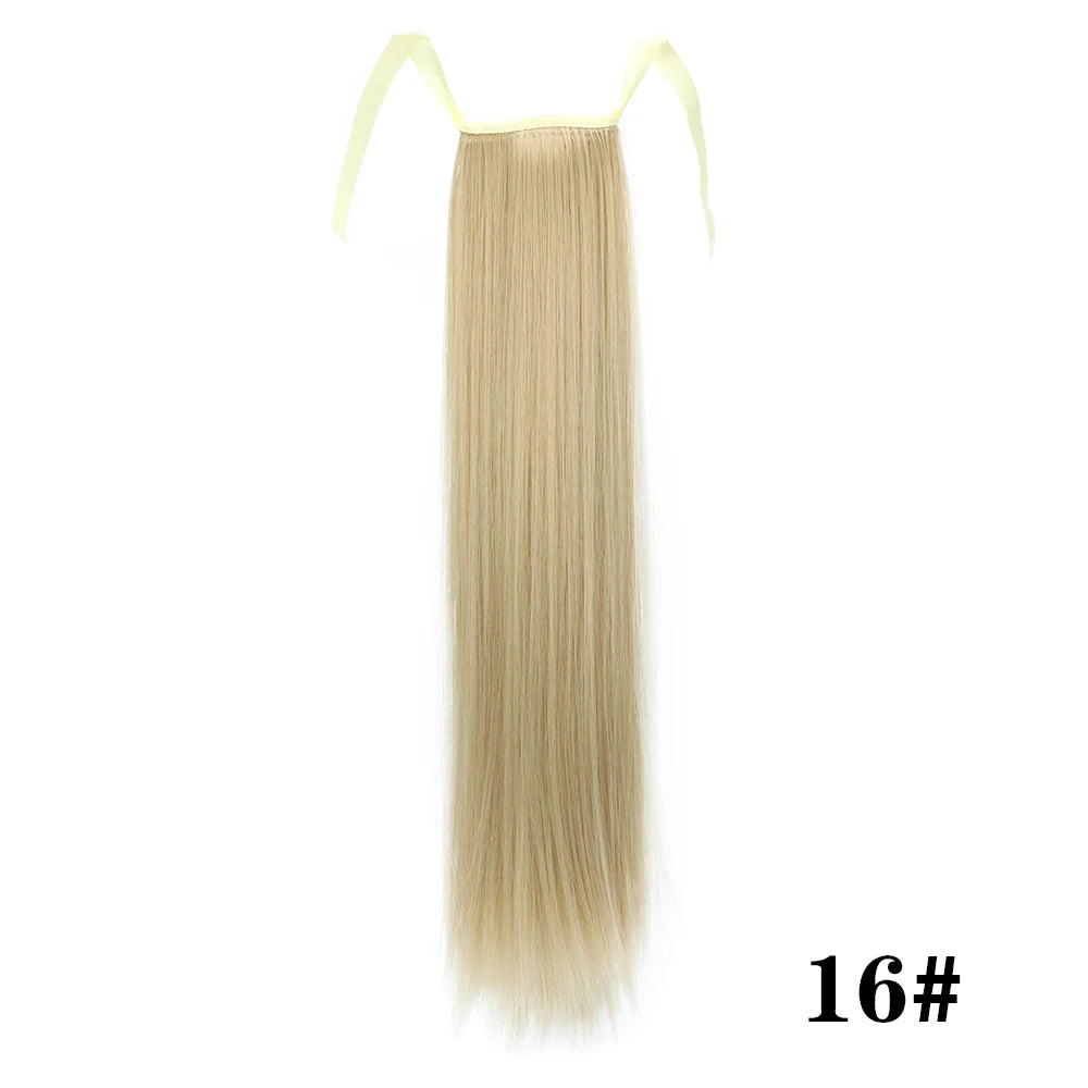 Synthetic Hair 22''' Long Straight Heat-Resistant Straight Hair With Ponytail Fake Hair Chip-in Natural Hairpiece Headwear