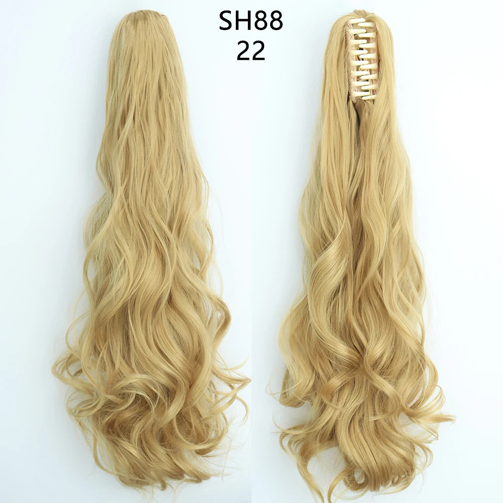 Azqueen Heat Resistant Synthetic Ponytai Hair 22" Wavy Claw Clip in Golden black Hair Extensions Ponytail