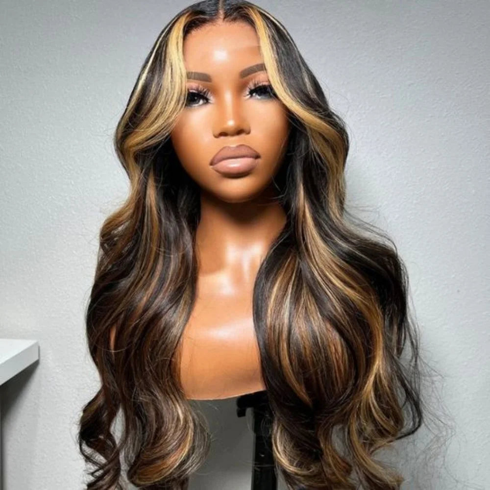 Honey Blonde Lace Front Wig Synthetic Wigs For Women Pre Plucked With Baby Hair Body Wave Blonde Lace Front Wigs 180% Density