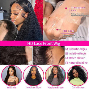 13x6 HD Transparent Lace No Tangle Deep Wave Human Hair Lace Frontal Wig 13x4 Curly Lace Front Human Hair Wigs For Black Women