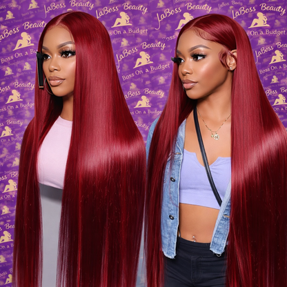 LaBoss Beauty Burgundy Straight Lace Front Wig | 13x6 HD Lace | 100% Human Hair | Sleek & Full Luxury Unit