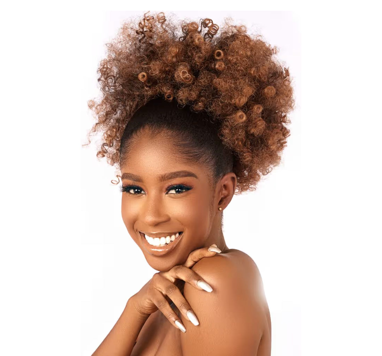 Afro Puff kinky curly Drawstring Ponytail Extension for Women Synthetic Short Afro Kinkys Curly Afro Bun Extension Hairpieces Updo Hair Extensions with Two Clips(1B)
