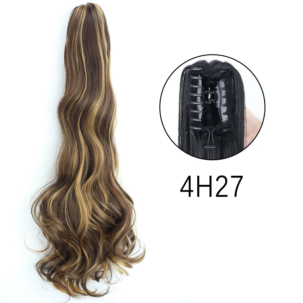 Synthetic Long Straight Claw Clip On Ponytail Hair Extensions 24Inch Heat Resistant Pony Tail Hair piece For Women Daily Party