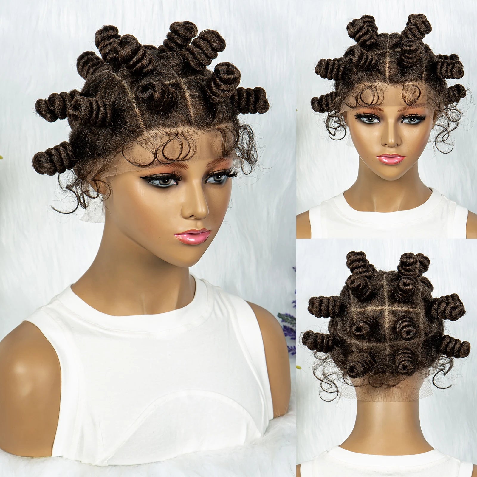 Knotless Braids Wig Synthetic Box Braided Hair Twist Braided Buns Wig Full Lace African Braiding Hair For Black Women