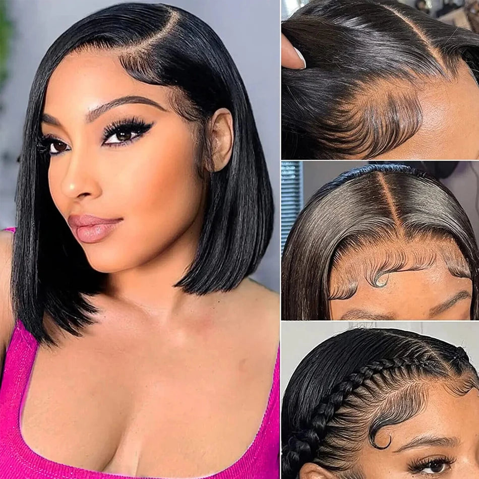 13x4 Short Bob Lace Wig Brazilian Straight 4x4 Lace Closure Bob Wigs Human Hair Remy Lace Front Wigs Pre Plucked for Black Women