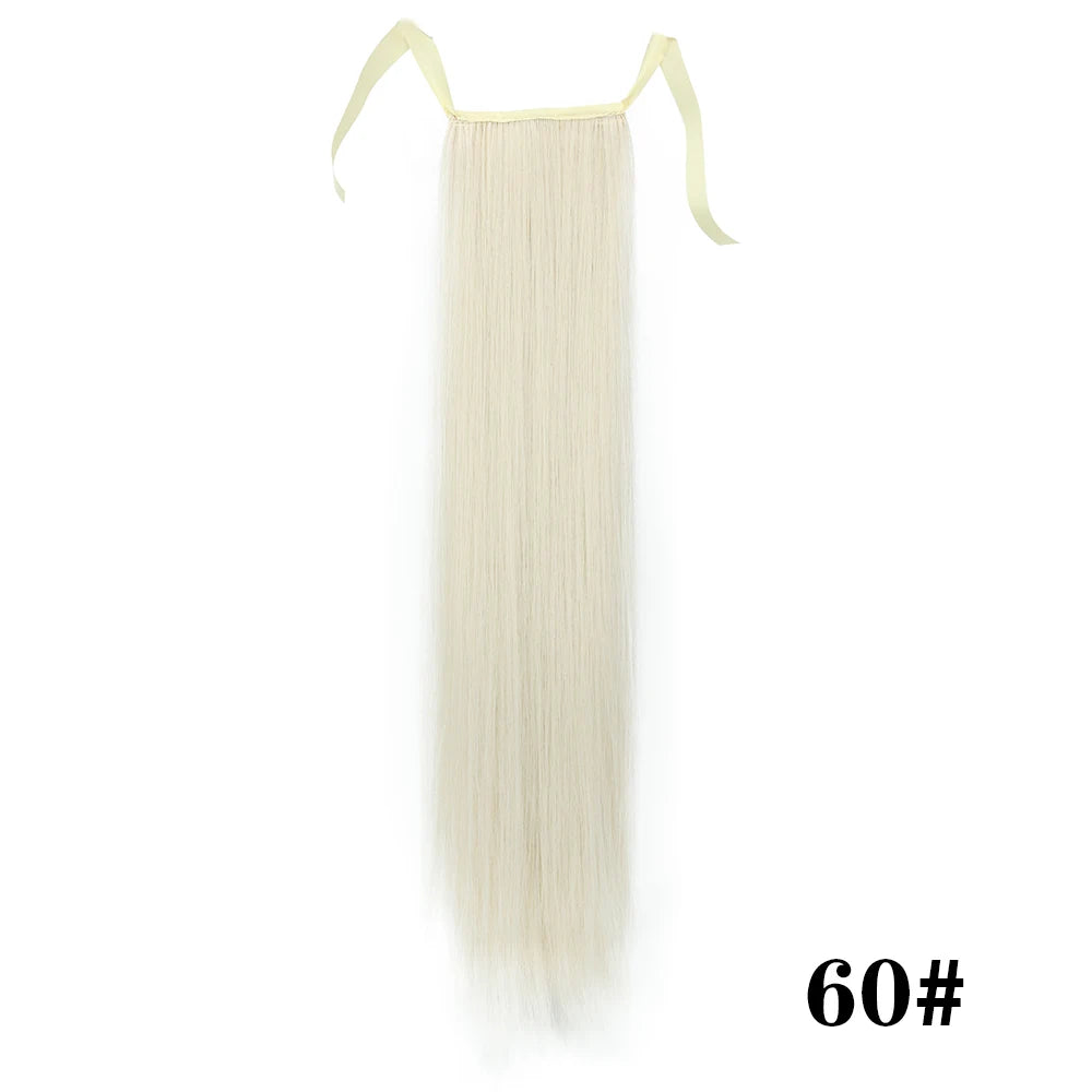 Synthetic Hair 22''' Long Straight Heat-Resistant Straight Hair With Ponytail Fake Hair Chip-in Natural Hairpiece Headwear