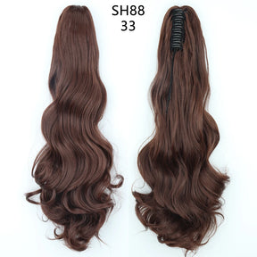 Azqueen Heat Resistant Synthetic Ponytai Hair 22" Wavy Claw Clip in Golden black Hair Extensions Ponytail