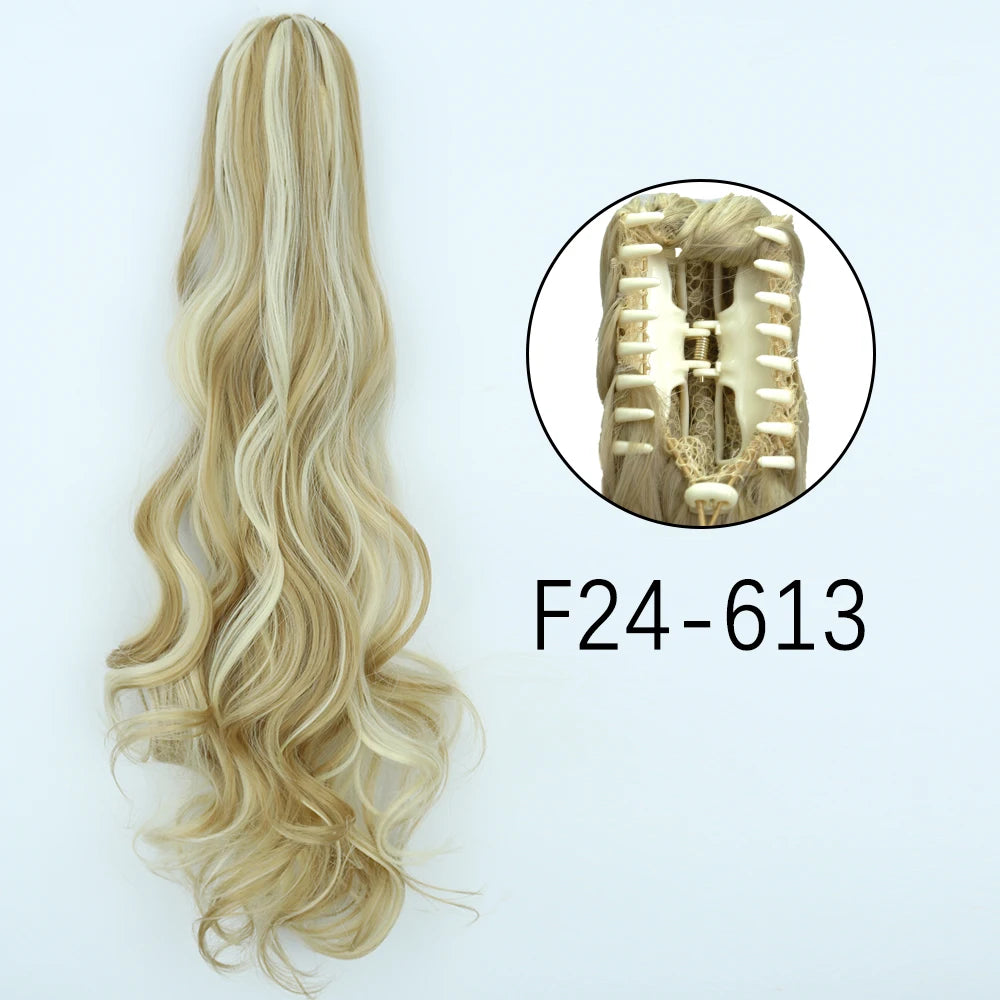 Synthetic Long Straight Claw Clip On Ponytail Hair Extensions 24Inch Heat Resistant Pony Tail Hair piece For Women Daily Party