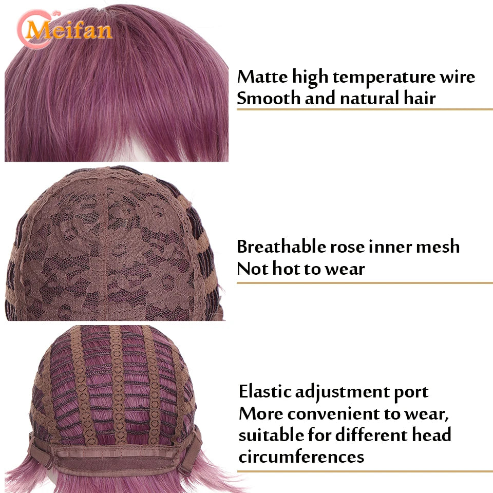 MEIFAN Synthetic Short Cosplay Lolita Anime Men Wig Male Straight Hair High Temperature Fiber Pink Blue Blonde Ombre Black Wig