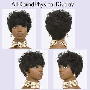 Black women's short wig delicately cut wig Black women's short curly hair natural wave layering replacement wig, wig with bangs