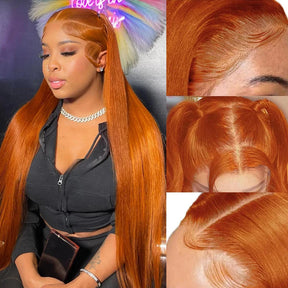 34 Inch Orange Ginger Lace Front Wigs Human Hair For Women Straight 13x4 13x6 Lace Frontal Wig 350 Colored Pre Plucked Peruvian