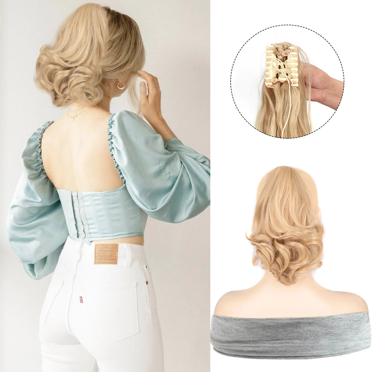 Claw Ponytail Clip in Wavy Hair Extensions Short Curly Ponytail 12 Inch Natural Wave Hair Accessories for Women Girls Daily Use