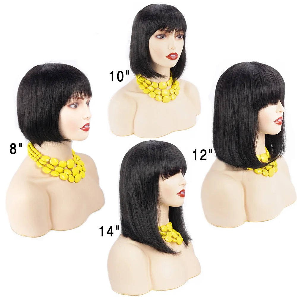 Short Bob Wig with Bangs Straight Human Hair Bob with Bangs Wig Human Hair 180% Density Straight Bang Bob Wig For Women