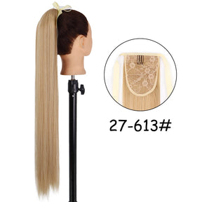 34inches Synthetic Ponytail Hair Extension Clip in Fake Wig Hairpiece Blonde Wrap Around Pigtail Long Smooth Overhead Pony Tail