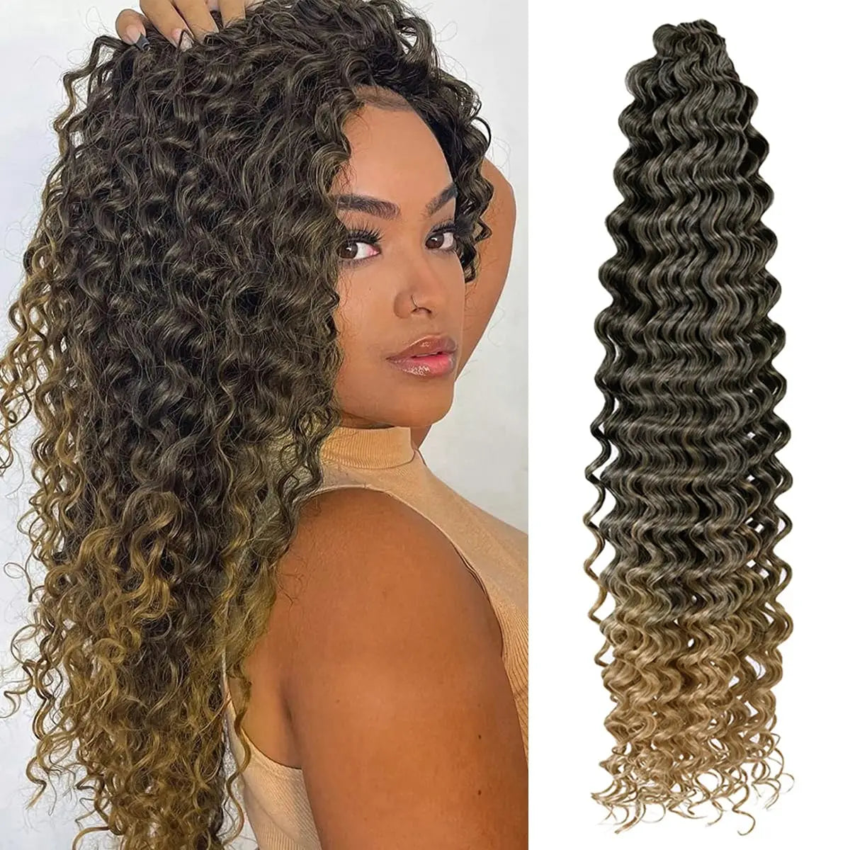 Ocean Wave Ombre Braiding Hair Extensions 22 28Inch Synthetic Twist Ripple Crochet Deep Wave Braids Hair Extensions For Women