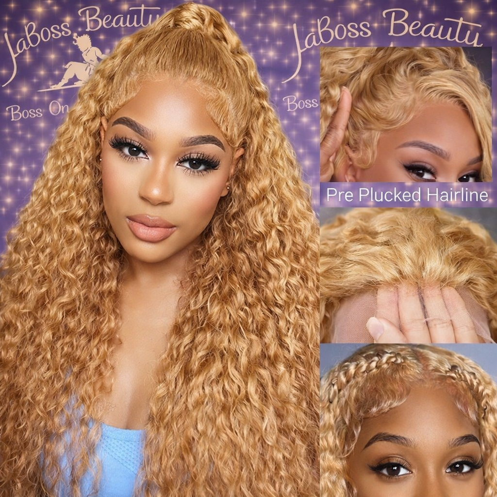 200% Density #27 Honey Blonde Wig Human Hair Deep Wave 13x6 Human Hair Lace Frontal Wig 13x4 Lace Front Human Hair Wig Curly Wig
