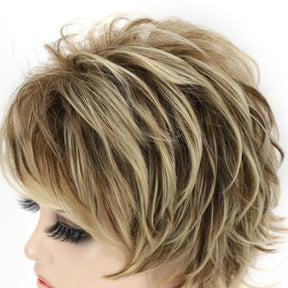 Women's Fashion Short Synthetic Wigs Pixie Cut Blonde Ombre Hair Costume Party Female Natural Curly Wavy Wig