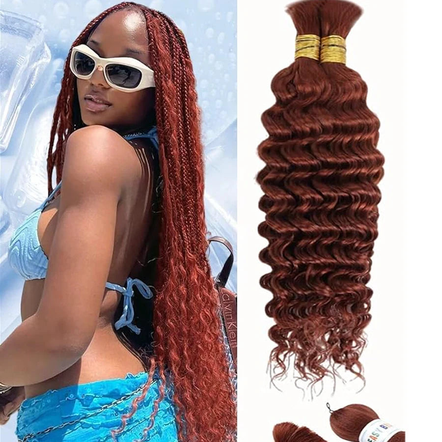 350# Bulk Human Hair For Braiding Deep Wave for 2 Bundle 10A Virgin Copper Curly Human Hair Bundles For Women Hair Extensions