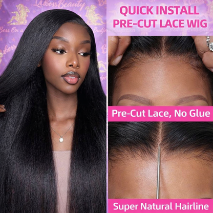 250% Kinky Straight Glueless Wig Ready To Wear And Go 13x6 Hd Yaki Straight Lace Front Human Hair Wigs For Women 30 36 Inch