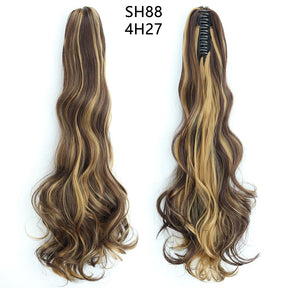 Azqueen Heat Resistant Synthetic Ponytai Hair 22" Wavy Claw Clip in Golden black Hair Extensions Ponytail