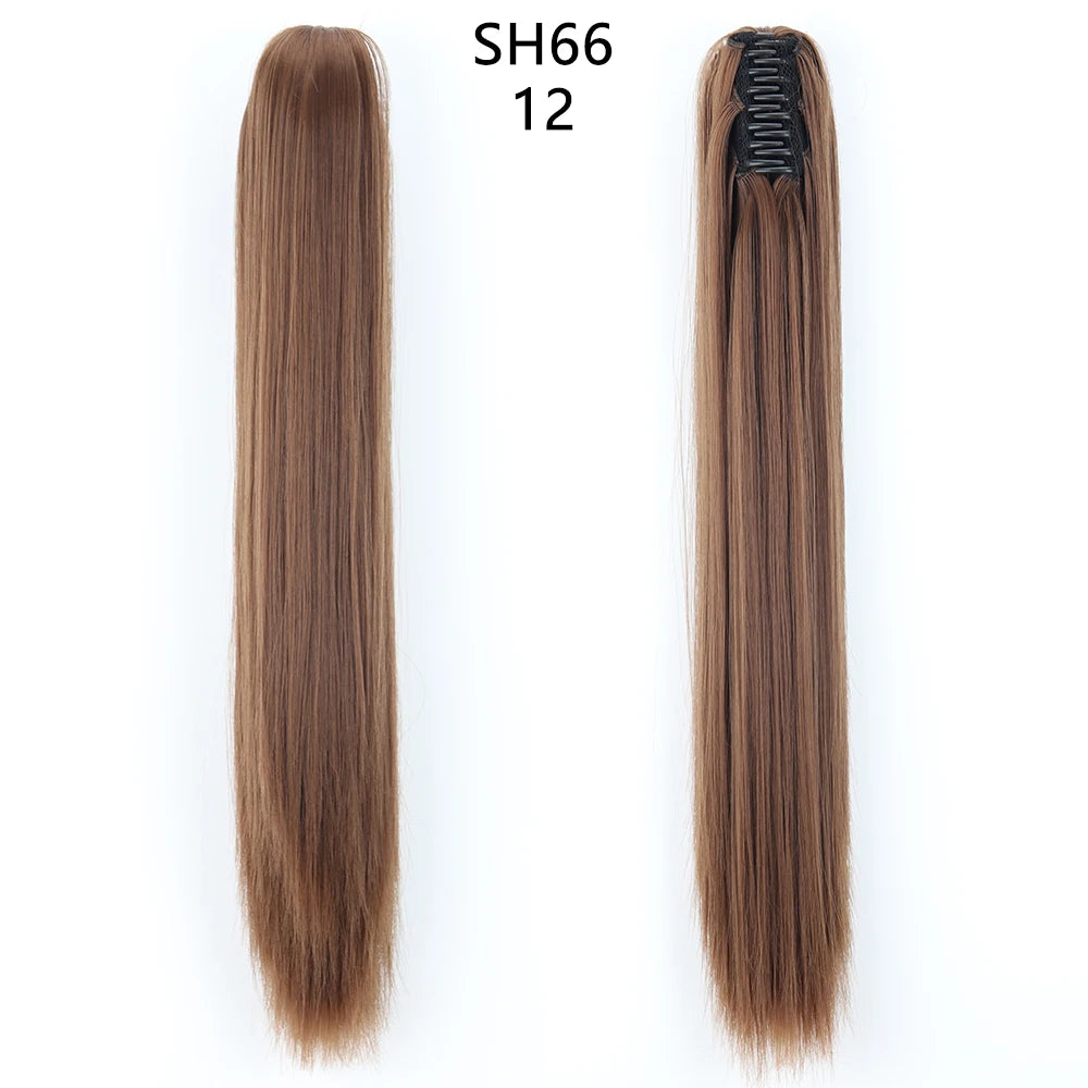 Azqueen Heat Resistant Synthetic Ponytai Hair 22" Wavy Claw Clip in Golden black Hair Extensions Ponytail