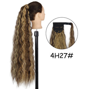 34inches Synthetic Ponytail Hair Extension Clip in Fake Wig Hairpiece Blonde Wrap Around Pigtail Long Smooth Overhead Pony Tail