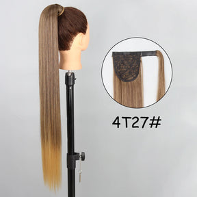 34inches Synthetic Ponytail Hair Extension Clip in Fake Wig Hairpiece Blonde Wrap Around Pigtail Long Smooth Overhead Pony Tail