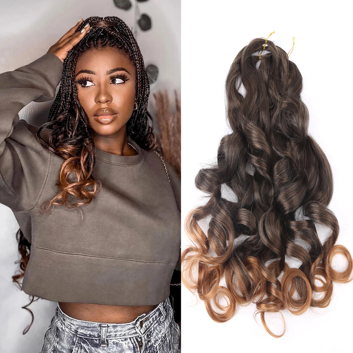 26Inch French Curls Braiding Hair Extensions Synthetic Curl Hair Loose Wave Spiral Curl Crochet Hair Braids For Black Women