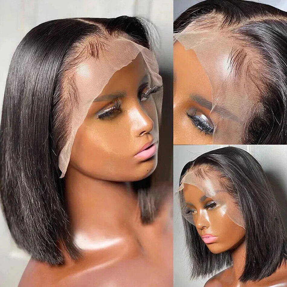 13x4 Short Bob Lace Wig Brazilian Straight 4x4 Lace Closure Bob Wigs Human Hair Remy Lace Front Wigs Pre Plucked for Black Women