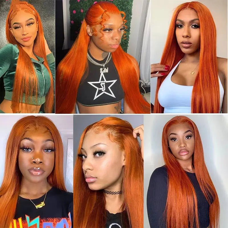 34 Inch Orange Ginger Lace Front Wigs Human Hair For Women Straight 13x4 13x6 Lace Frontal Wig 350 Colored Pre Plucked Peruvian