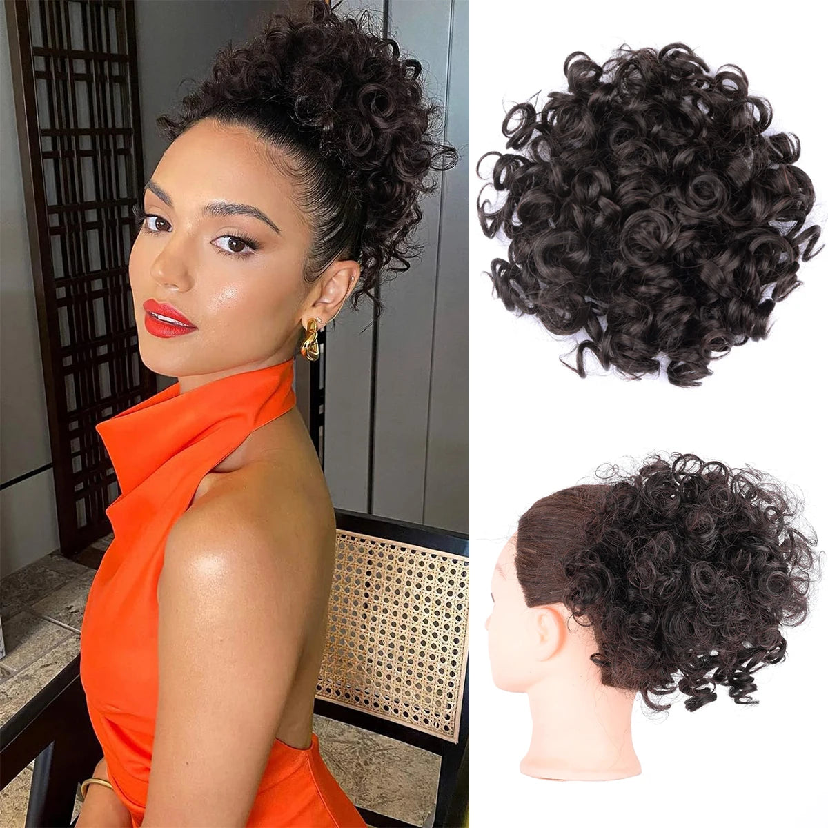 Chorliss Synthetic Claw Chignon Women Messy Curly Fluffy Hair Bun Clip In Ponytail Hair Extensions Natural False Hairpieces