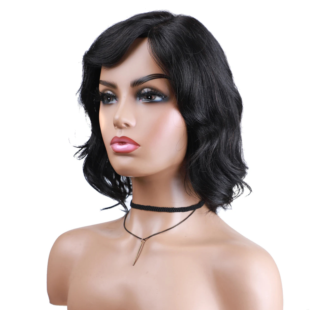 Bob Wig Human Hair 4*2 Lace Wigs 10 Inch Side Part Wavy Curly Women Wigs Short Human Hair Extensions In Black Color Natural #1B