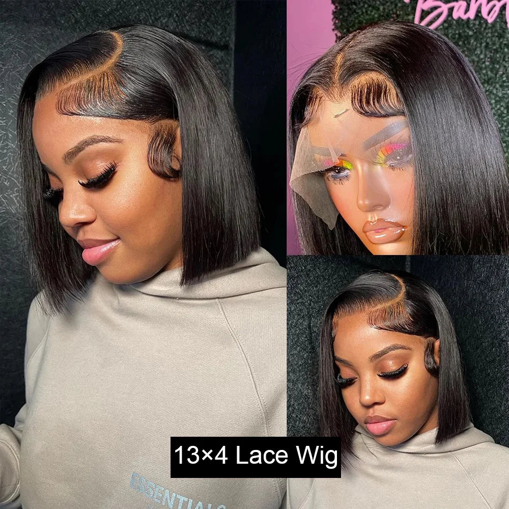 13x4 Lace Front Human Hair Wig Transparent Lace Frontal Wigs For Black Women Short Bob Wig Glueless Remy Straight Natural Wig